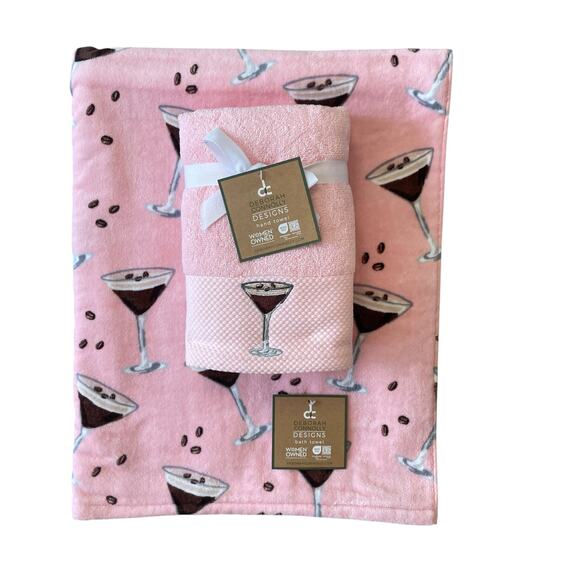 Deborah Connolly Espresso Martini Pink Velour Bath Towel 30x54 Set of 2 New - Picture 10 of 12